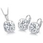 Bella Drop Earrings and Necklace set Made with Swarovski Crystals, Rhodium Plated Square Crystal Earring Pendant Choker Jewelry set for Women and Girls
