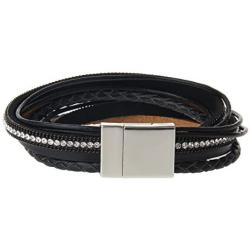 TASBERN Gray Leather Wrap Bracelet for Women Pearl Crystal Rope Braided Cuff Bracelets Handmade Jewelry Gift for Teens Girls