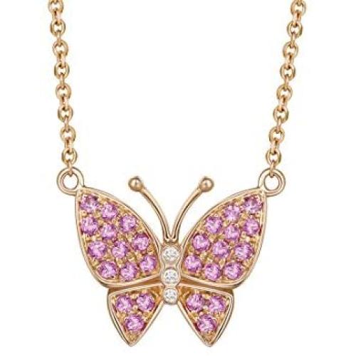 Carleeen Solid 14K Rose Gold 1/3cttw Natural Diamond Pink Sapphire Cute Gold Butterfly Necklace Fine Jewelry for Women Girls (0.03cttw Diamond, I_J Color)