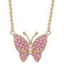 Carleeen Solid 14K Rose Gold 1/3cttw Natural Diamond Pink Sapphire Cute Gold Butterfly Necklace Fine Jewelry for Women Girls (0.03cttw Diamond, I_J Color)
