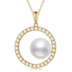 SISGEM 14K Gold Pearl Necklace for Women Pearl Pendant Necklace Dainty Jewelry Anniversary Mothers Day Present for Her, Mom, Wife