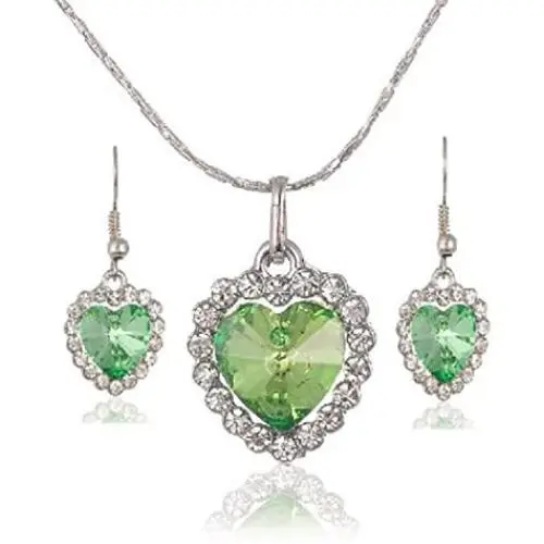 Mayfun Heart Shaped Rhinestone Pendant Dangle Earring and Necklace Jewelry Set for Women Girls (Green) Mayfun Heart Shaped Rhinestone Pendant Dangle Earring and Necklace Jewelry Set for Women Girls (Green)