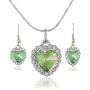 Mayfun Heart Shaped Rhinestone Pendant Dangle Earring and Necklace Jewelry Set for Women Girls (Green)