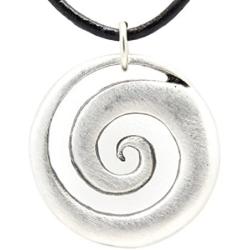 Pewter Maori Spiral Koru Peace and Tranquility Pendant on Leather Necklace