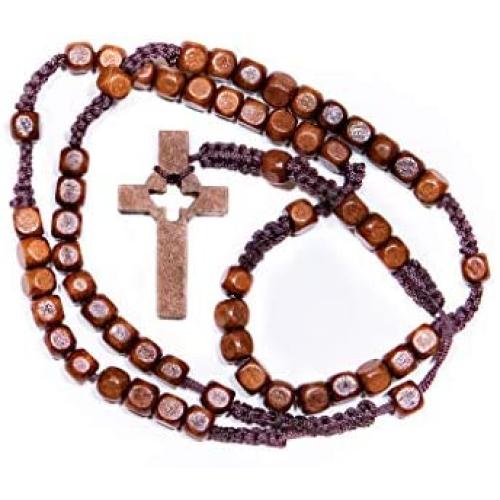 Rosaries For Men - Mens Dark Wood Corded Rosary Beads - Cord Rosaries with Holy Spirit Crucifix (Holy Spirit)