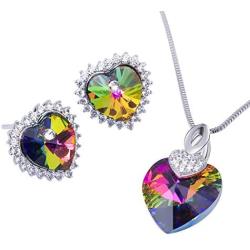 Komking Love Heart Pendant Necklace and Earrings for Women, Swarovski Jewelry Sets Birthday/Anniversary Christmas Jewelry Gifts for Women Mom/Wife/Sister/Best Friend