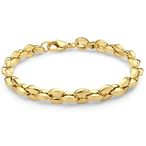 55Jewelry Stainless Steel Hollow Coffee Bean Unisex Link Chain Bangle Bracelet