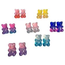 Handmade Gummy Bear Earrings Funny Colorful Transparent Cartoon Bear Stud Earring Multicolor Lovely Little Animal Candy Bear Earrings for Women Girl Party Vaction Jewelry-A