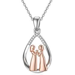 BEBEWO 10K 14K 18K Gold Sister Pendant Necklace, Female Friendship Gold Necklace Jewelry for Best Friend/Women/Sister/Birthday