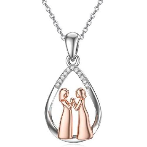 BEBEWO 10K 14K 18K Gold Sister Pendant Necklace, Female Friendship Gold Necklace Jewelry for Best Friend/Women/Sister/Birthday