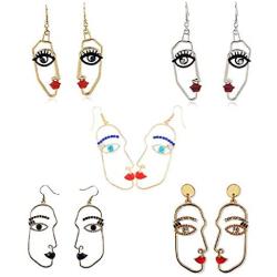 Human Abstract Art Face Crystal Statement Dangle Earrings Vintage Hypoallergenic Face Contour Drop Earring Fashion Punk Style Jewelry for Girls Teens Women