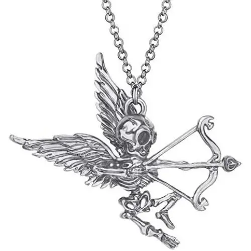 DOWAY Halloween Antique Alloy Plated Wings Archery Skeleton Skull Pendant Necklace Novelty Jewelry for Women Girls Charm Party Gift DOWAY Halloween Antique Alloy Plated Wings Archery Skeleton Skull Pendant Necklace Novelty Jewelry for Women Girls Charm Party Gift