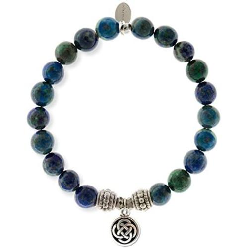 EvaDane Natural Malachite Gemstone Rope Bead Celtic Knot Charm Stretch Bracelet