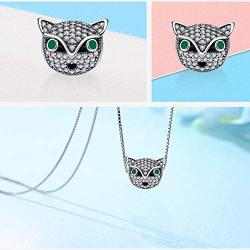 Bolenvi 925 Sterling Silver Crystal Wise Fox Green Eyes Charms Beads Pendants for Charm Bracelets & Necklace - Best Gift for Her