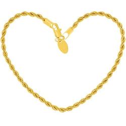 Lifetime Jewelry 3mm Rope Chain Bracelet 24k Real Gold Plated for Women and Men 7'' 8'' and 9''