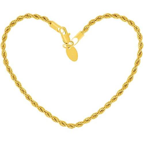 Lifetime Jewelry 3mm Rope Chain Bracelet 24k Real Gold Plated for Women and Men 7'' 8'' and 9''