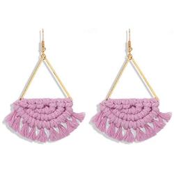 Bohemian Colorful Tassel Dangle Earrings Ethnic Fan Shape Fringe Statement Drop Earring Women Girls Boho Vacation Semi-circle Jewelry