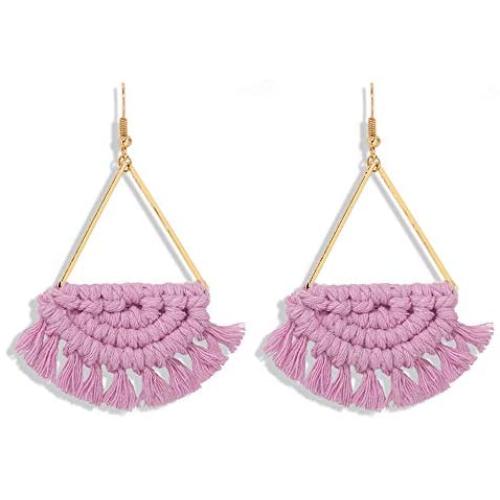 Bohemian Colorful Tassel Dangle Earrings Ethnic Fan Shape Fringe Statement Drop Earring Women Girls Boho Vacation Semi-circle Jewelry