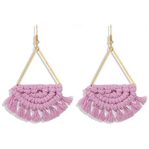 Bohemian Colorful Tassel Dangle Earrings Ethnic Fan Shape Fringe Statement Drop Earring Women Girls Boho Vacation Semi-circle Jewelry