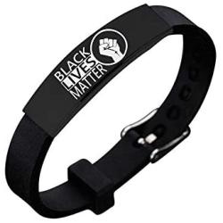 cmoonry Stainless Steel Engraved Black Lives Matter Bracelet Adjustable Silicone BLM Bracelet for Men Women Revolution Movement Jewelry Accessories