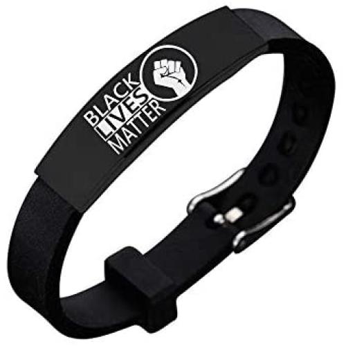 cmoonry Stainless Steel Engraved Black Lives Matter Bracelet Adjustable Silicone BLM Bracelet for Men Women Revolution Movement Jewelry Accessories