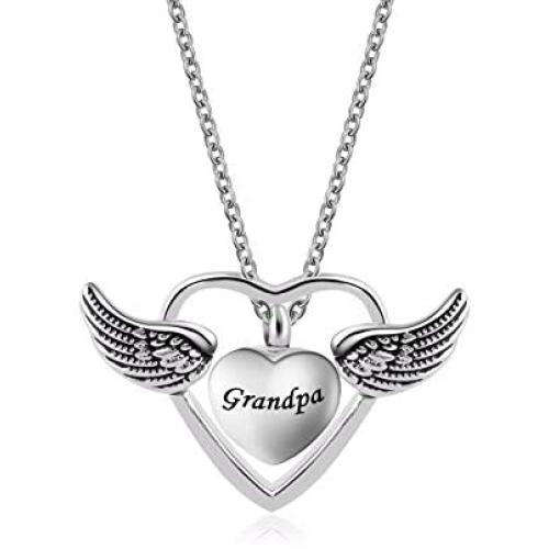 TCHYUN Angel Wing Dad Locket Urn Necklace Ashes Walmart Pendant Love Heart Cremation Memorial Jewelry with Funnel Kit