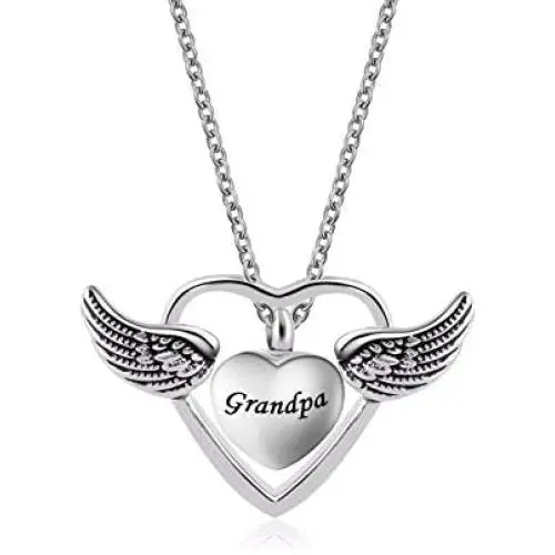 TCHYUN Angel Wing Dad Locket Urn Necklace Ashes Walmart Pendant Love Heart Cremation Memorial Jewelry with Funnel Kit