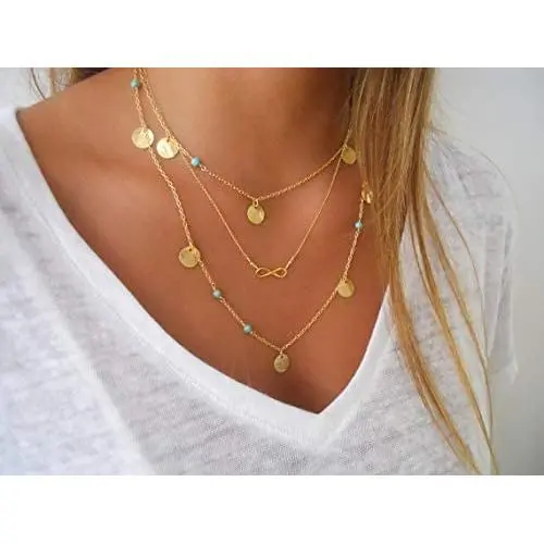 Blufly Layered Turquoise Pendant Necklace Silver Sequins Choker Necklaces Infinity Beaded Necklaces Chain Boho Jewelry for Women and Girls Blufly Layered Turquoise Pendant Necklace Silver Sequins Choker Necklaces Infinity Beaded Necklaces Chain Boho Jewelry for Women and Girls