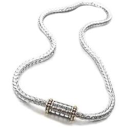 Artisanal Designer Balinese Kali Dots Magnetic Barrel Clasp Silver Cable Chain Necklace