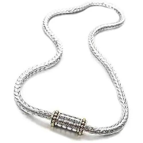 Artisanal Designer Balinese Kali Dots Magnetic Barrel Clasp Silver Cable Chain Necklace Artisanal Designer Balinese Kali Dots Magnetic Barrel Clasp Silver Cable Chain Necklace