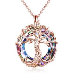 TOUPOP Rose Gold Tree of Life Necklace Sterling Silver Mothers Day Gifts from Daughter Family Jewelry with Volcano Crystal Gifts for Mom Women Grandmother Teen Girls Birthday Friend