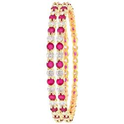 Ratnavali Jewels CZ Zirconia Gold Tone Red Green White Round Diamond Elegant Bollywood Indian Bangles Jewelry Women Wedding Bride
