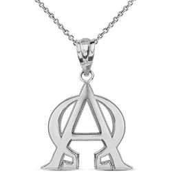 925 Sterling Silver Alpha and Omega Christian Symbols Pendant Necklace