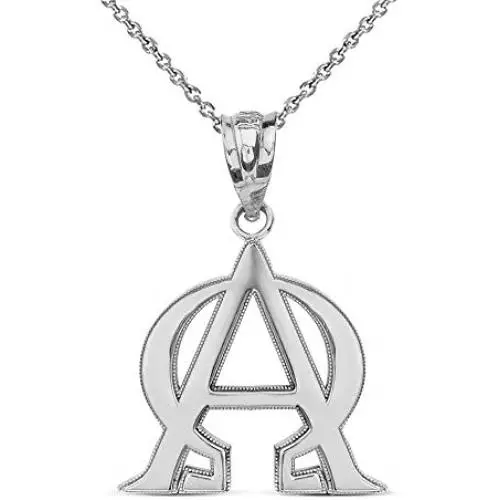 925 Sterling Silver Alpha and Omega Christian Symbols Pendant Necklace
