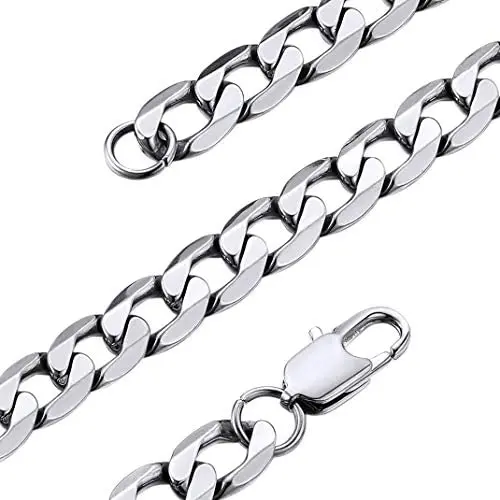 GoldChic Jewelry Free Engraved, 4MM/6MM/9MM 18K Real Gold Plated Chunky Cuban Link Chain Necklace for Men Women,Stainless Steel/Black Rhodium Plated Curb Chain Necklace 14-30 inches with Gift Box