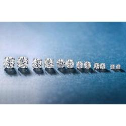 GEMSME18K White Gold Plated 4 Pong Round Clear Cubic Zirconia Stud Earring Pack of 5/6