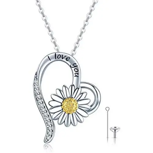 CHENGHONG Cremation Jewelry for Ashes for Women 925 Sterling Silver Heart Daisy Urn Necklace for Ashes Keepsake Memorial Family Jewelry Gifts for Women