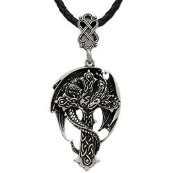 GuoShuang Learther Chain Antique Men Nrose Celtic Dragon In Cross Necklace Guardian Crossreligious Jewelry