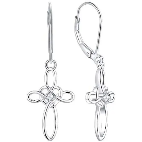 YL Celtic Knot Cross Earrings Sterling Silver Dangle Drop Earrings Gemstones Heart Religious Leverback Jewelry for Women YL Celtic Knot Cross Earrings Sterling Silver Dangle Drop Earrings Gemstones Heart Religious Leverback Jewelry for Women
