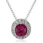 Rhodium-Plated Sterling Silver Emerald Green and Fuchsia Round Halo Pendant Necklace and Stud Earrings Jewelry Set