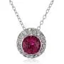 Rhodium-Plated Sterling Silver Emerald Green and Fuchsia Round Halo Pendant Necklace and Stud Earrings Jewelry Set