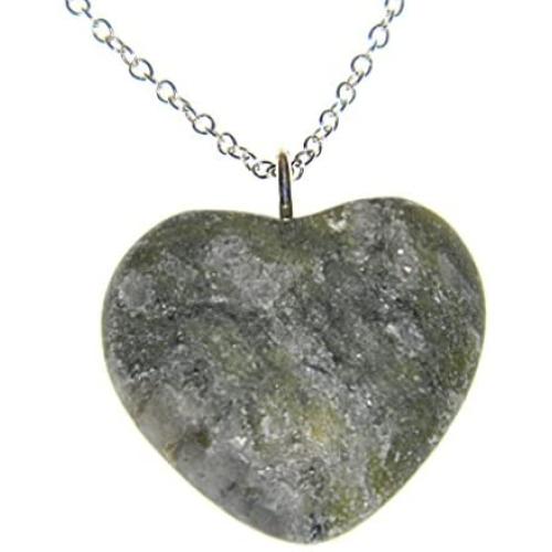 Irish Connemara Marble: Sterling Puffed Heart Pendant Necklace
