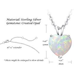 FANCIME Valentines Day Gifts Heart Necklace for Women Sterling Silver Created White Opal Necklace Cubic Zirconia CZ Danity Fine Jewelry for Women 16+2 inches Extender