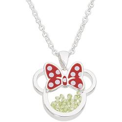 Disney Birthstone Women and Girls Jewelry Minnie Mouse Silver Plated Shaker Pendant Necklace, 18+2'' Extender