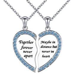 S925 Sterling Silver Best Friend Necklaces Heart 2 Piece Gifts Women Teen Girls Friendship BFF Pendant Necklace Set