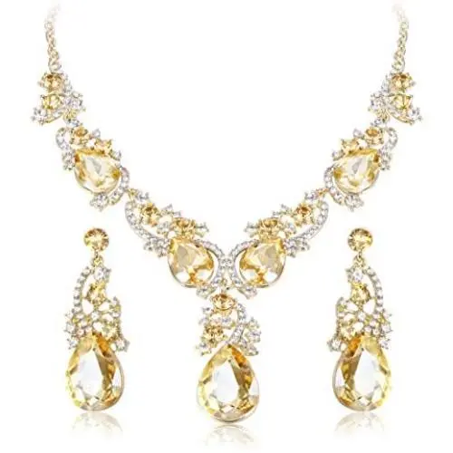ORAZIO Crystal Wedding Bridal Jewelry Set for Women Rhinestone Necklace Dangle Earring Bracelet for Bride Bridemaids ORAZIO Crystal Wedding Bridal Jewelry Set for Women Rhinestone Necklace Dangle Earring Bracelet for Bride Bridemaids