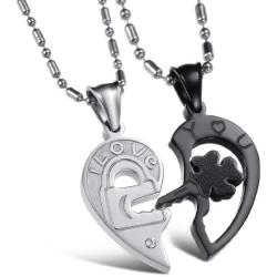 Stainless Steel His and Her Heart Lock Key Matching Puzzle Couples Pendant Necklace for Lovers Valentines Day Engagement Gift