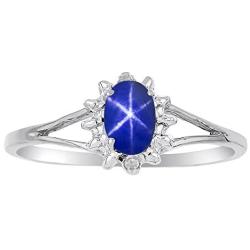 Diamond & Blue Star Sapphire Ring set in Sterling Silver