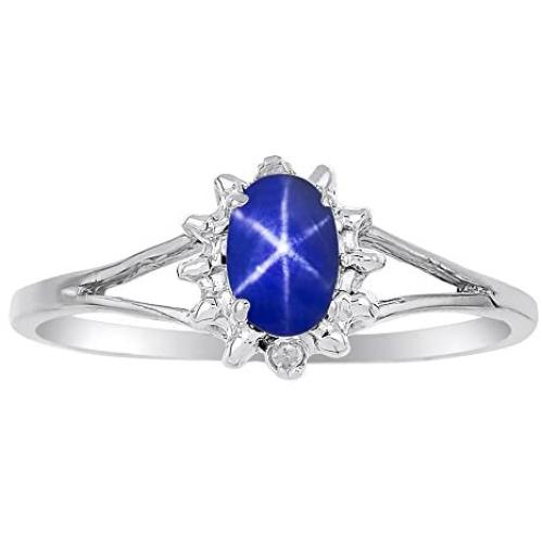Diamond & Blue Star Sapphire Ring set in Sterling Silver