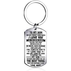 Stainless Steel Dog Tag Letters''To my son.love mom'' keychain rings,Inspirational Gifts For Son Jewelry